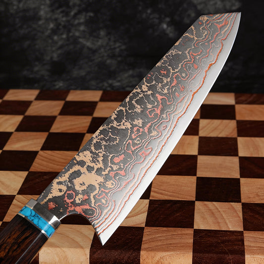 XITUO Kiritsuke Chef Knife,8 Inch, 37 Layers Tricolor Copper Damascus Steel-Japanese Damascus Knife for Chefs&Home Cooking-Razor Shar