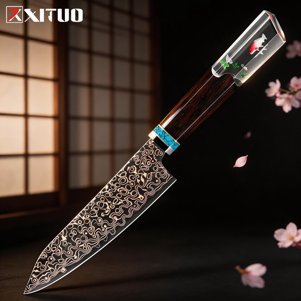 XITUO Premium 5 inch Peeling Knife, Precision Razor-Sharp Kitchen Fruit Knife Made of Super Copper Damascus Steel, Exquisite Handle