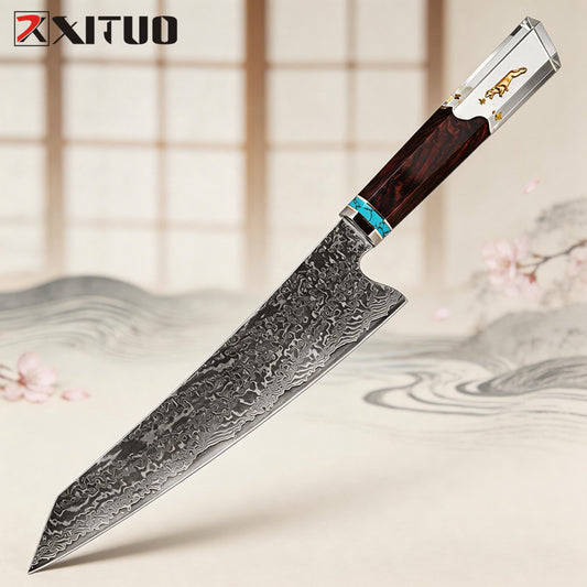 XITUO Damascus 8 Inch Kiritsuke Chef Knife,Hand Forged High Carbon Steel Sharp Kitchen Cutting Knife,Comfortable Ergonomic Handl