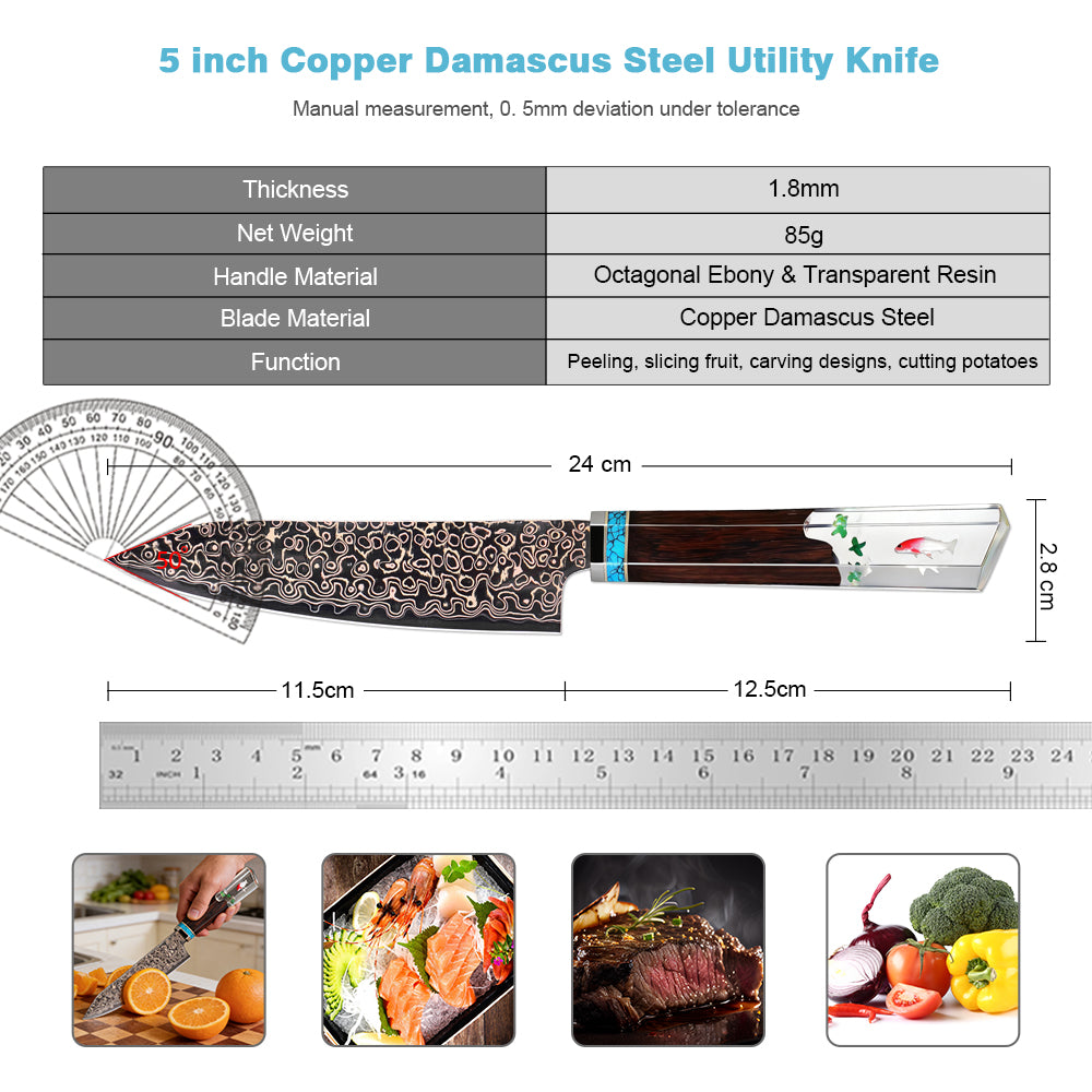 XITUO Premium 5 inch Peeling Knife, Precision Razor-Sharp Kitchen Fruit Knife Made of Super Copper Damascus Steel, Exquisite Handle