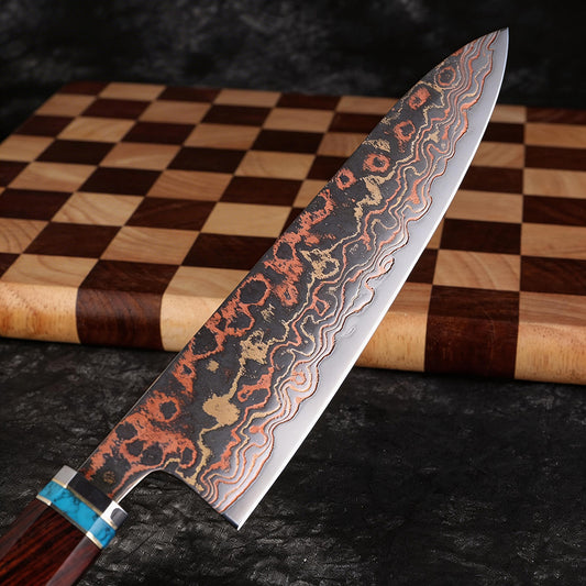 XITUO Copper Damascus Chef Knife 8 inch, Japanese Kitchen Knives Copper & Damascus Steel 33 Layer Hand Forged Utility Knife