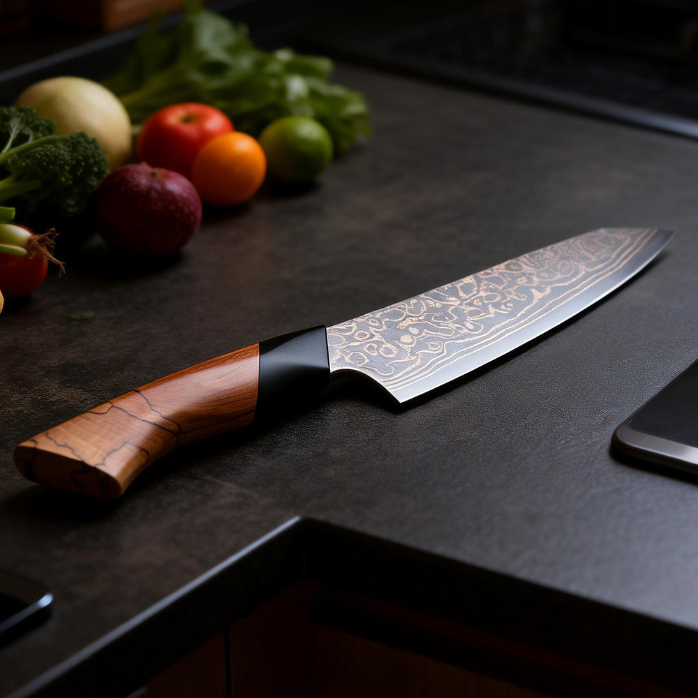 XITUO Top-quality Copper Damascus Steel Chef knife 8 inch, Ultra Sharp Japanese Kitchen Chopping Knife with Wood and G10 Handle