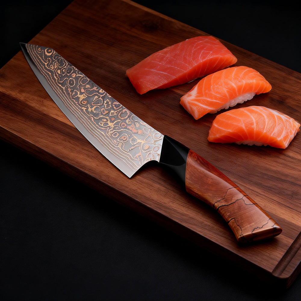 XITUO Top-quality Copper Damascus Steel Chef knife 8 inch, Ultra Sharp Japanese Kitchen Chopping Knife with Wood and G10 Handle