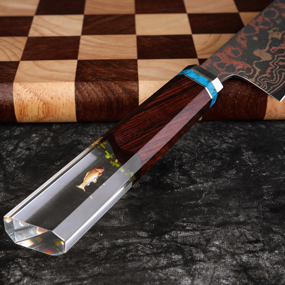 XITUO Copper Damascus Chef Knife 8 inch, Japanese Kitchen Knives Copper & Damascus Steel 33 Layer Hand Forged Utility Knife