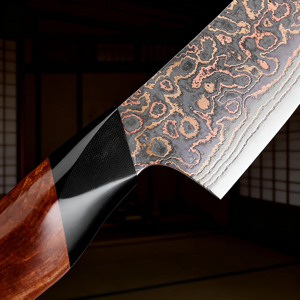 XITUO Top-quality Copper Damascus Steel Chef knife 8 inch, Ultra Sharp Japanese Kitchen Chopping Knife with Wood and G10 Handle