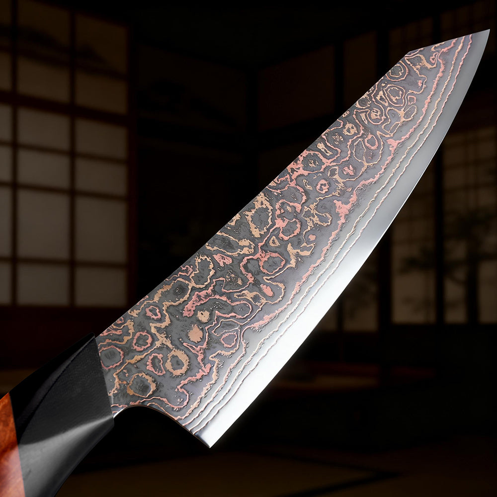 XITUO Top-quality Copper Damascus Steel Chef knife 8 inch, Ultra Sharp Japanese Kitchen Chopping Knife with Wood and G10 Handle