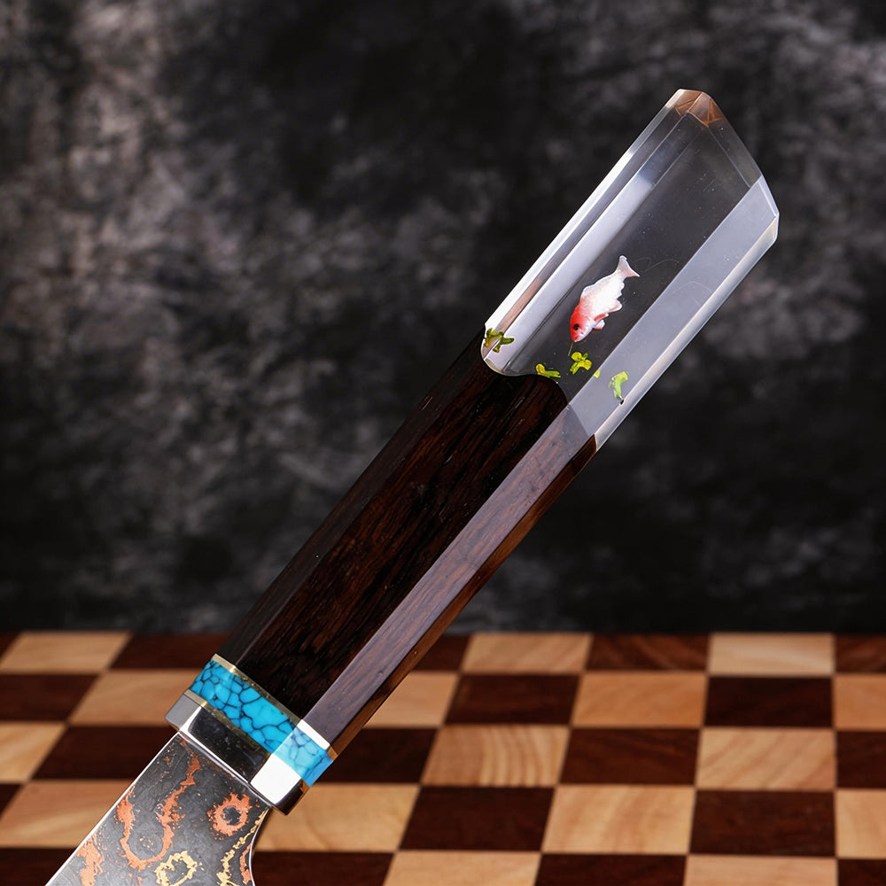 XITUO Kiritsuke Chef Knife,8 Inch, 37 Layers Tricolor Copper Damascus Steel-Japanese Damascus Knife for Chefs&Home Cooking-Razor Shar