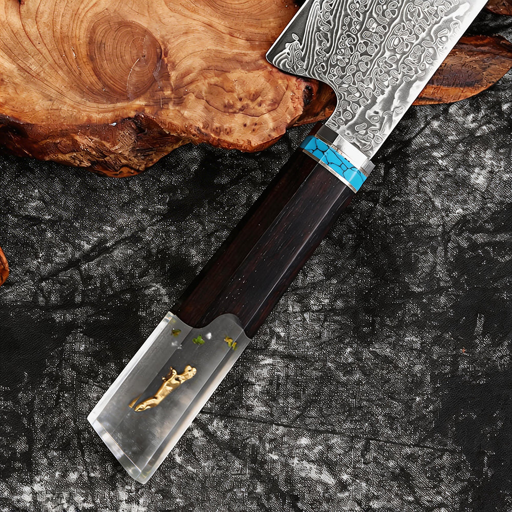 XITUO 7" Nakiri Knife Japanese VG-10 Damascus Steel, Razor Sharp Asian Vegetable & Meat Chopper, Ergonomic Resin & Wood Handle