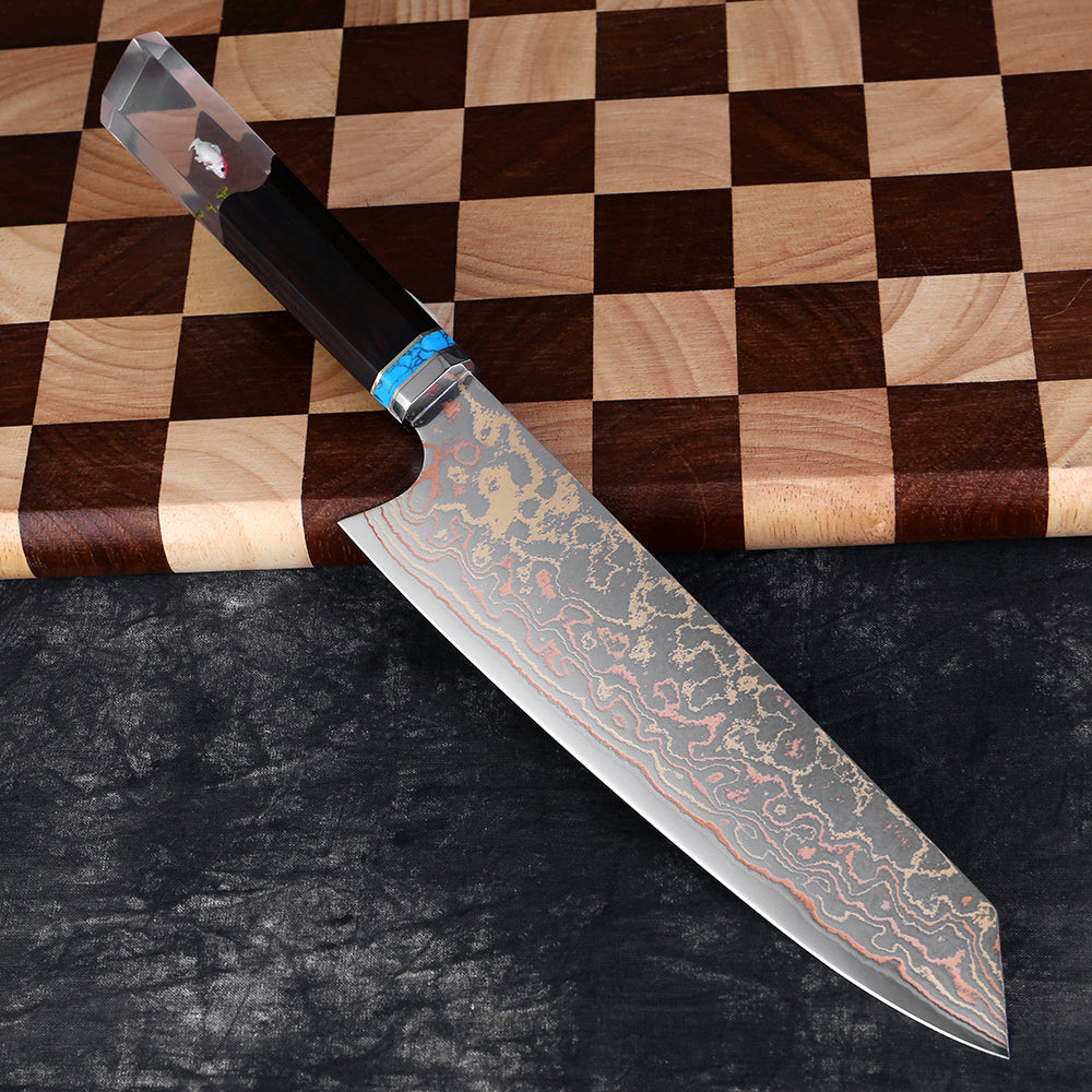 XITUO Kiritsuke Chef Knife,8 Inch, 37 Layers Tricolor Copper Damascus Steel-Japanese Damascus Knife for Chefs&Home Cooking-Razor Shar
