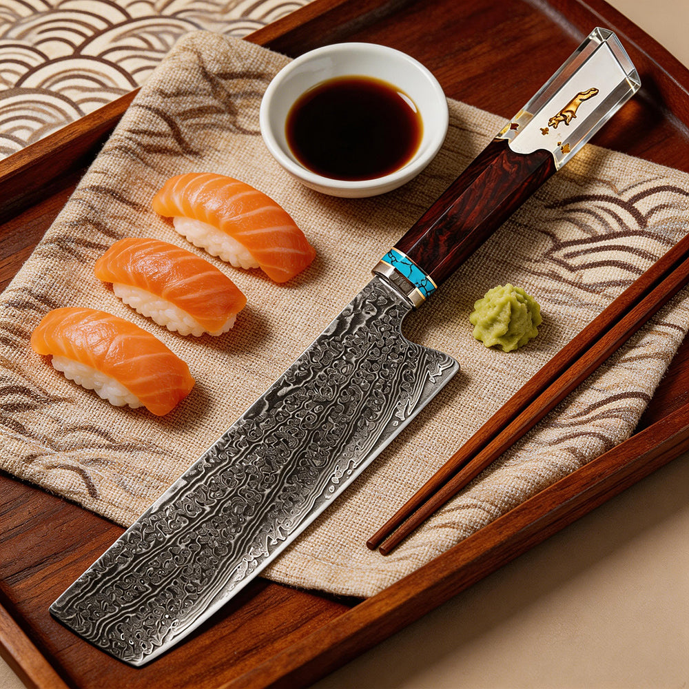 XITUO 7" Nakiri Knife Japanese VG-10 Damascus Steel, Razor Sharp Asian Vegetable & Meat Chopper, Ergonomic Resin & Wood Handle