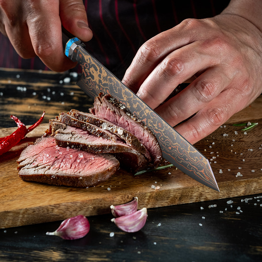 XITUO Kiritsuke Chef Knife,8 Inch, 37 Layers Tricolor Copper Damascus Steel-Japanese Damascus Knife for Chefs&Home Cooking-Razor Shar