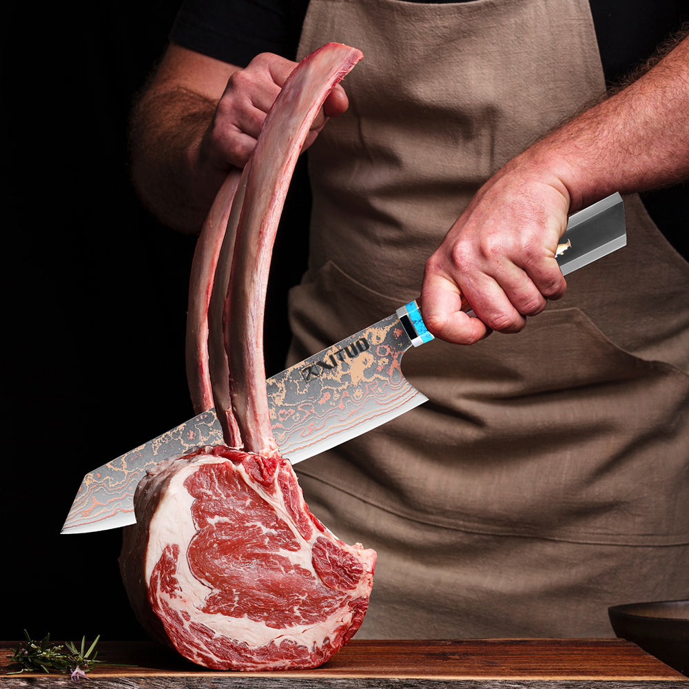 XITUO Kiritsuke Chef Knife,8 Inch, 37 Layers Tricolor Copper Damascus Steel-Japanese Damascus Knife for Chefs&Home Cooking-Razor Shar