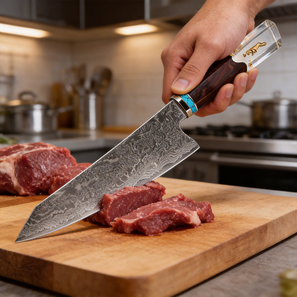 XITUO Damascus 8 Inch Kiritsuke Chef Knife,Hand Forged High Carbon Steel Sharp Kitchen Cutting Knife,Comfortable Ergonomic Handl