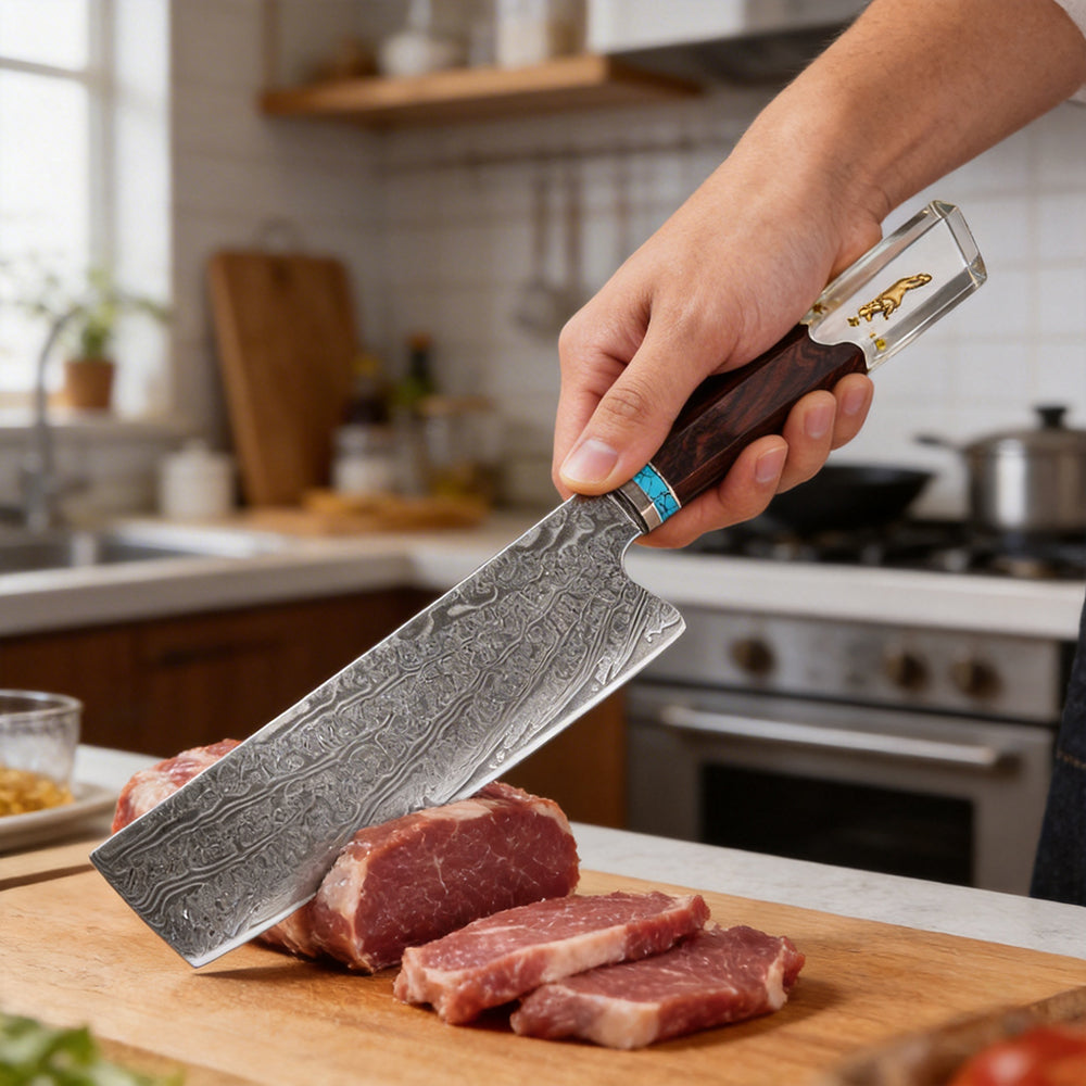 XITUO 7" Nakiri Knife Japanese VG-10 Damascus Steel, Razor Sharp Asian Vegetable & Meat Chopper, Ergonomic Resin & Wood Handle