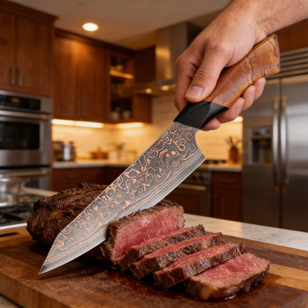 XITUO Top-quality Copper Damascus Steel Chef knife 8 inch, Ultra Sharp Japanese Kitchen Chopping Knife with Wood and G10 Handle