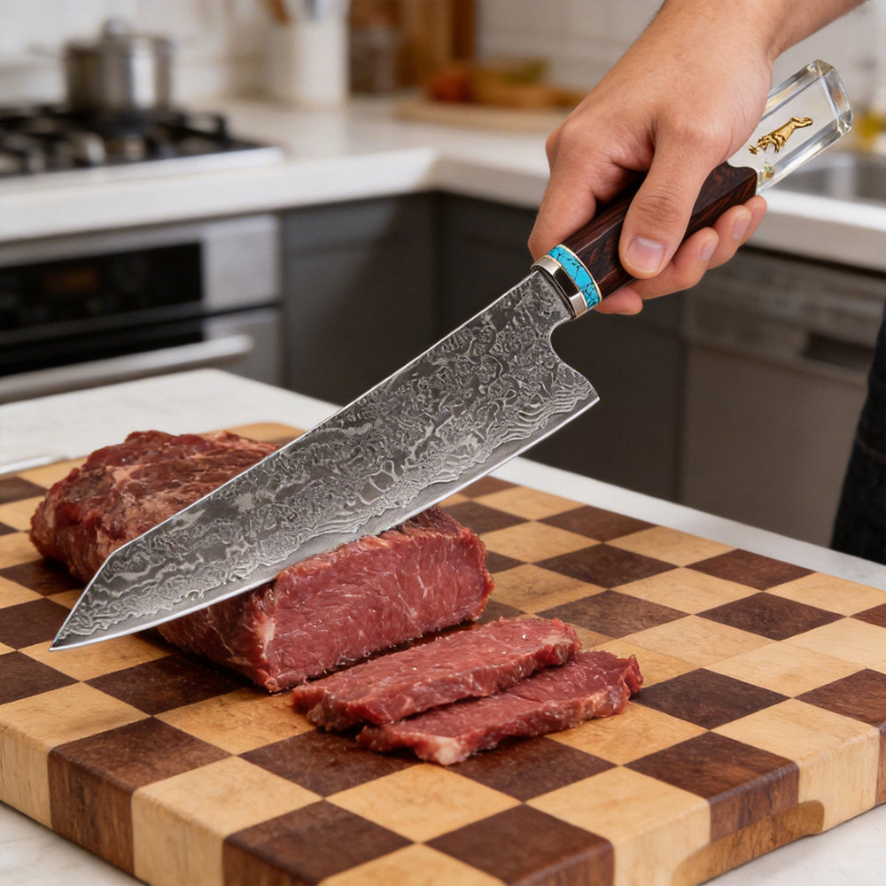 XITUO Damascus 8 Inch Kiritsuke Chef Knife,Hand Forged High Carbon Steel Sharp Kitchen Cutting Knife,Comfortable Ergonomic Handl