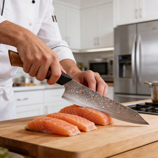 XITUO Top-quality Copper Damascus Steel Chef knife 8 inch, Ultra Sharp Japanese Kitchen Chopping Knife with Wood and G10 Handle