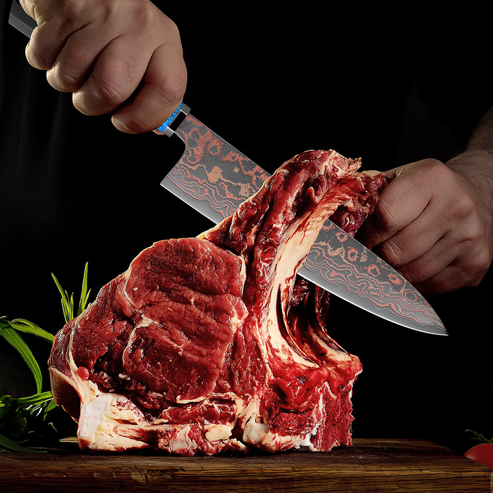 XITUO Copper Damascus Chef Knife 8 inch, Japanese Kitchen Knives Copper & Damascus Steel 33 Layer Hand Forged Utility Knife