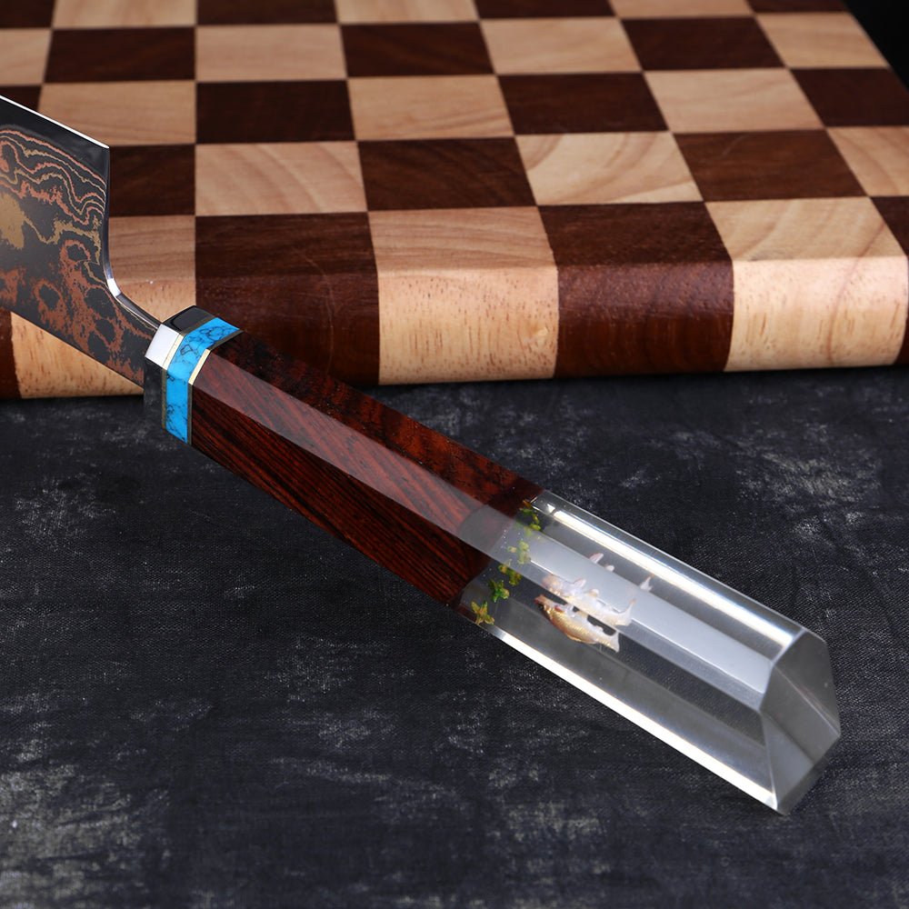 XITUO Copper Damascus Chef Knife 8 inch, Japanese Kitchen Knives Copper & Damascus Steel 33 Layer Hand Forged Utility Knife