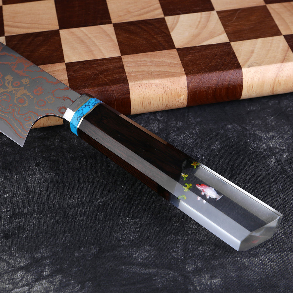 XITUO Kiritsuke Chef Knife,8 Inch, 37 Layers Tricolor Copper Damascus Steel-Japanese Damascus Knife for Chefs&Home Cooking-Razor Shar